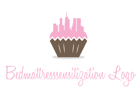 buildings forming cupcake food logo