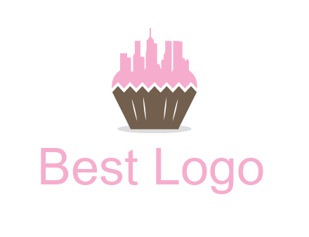 buildings forming cupcake food logo
