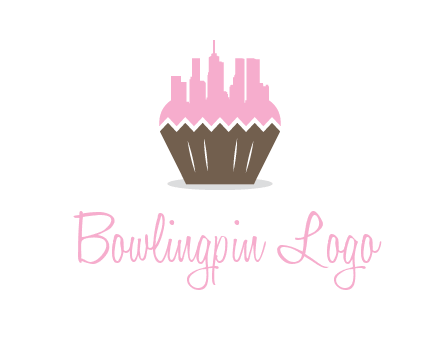 buildings forming cupcake food logo