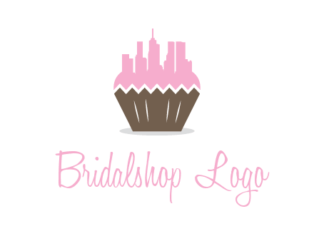buildings forming cupcake food logo