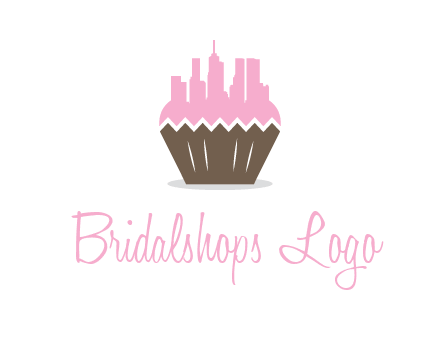 buildings forming cupcake food logo