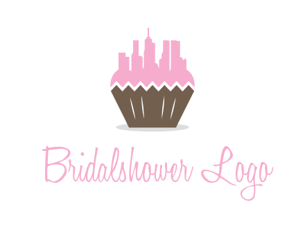buildings forming cupcake food logo