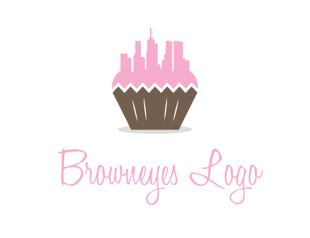 buildings forming cupcake food logo