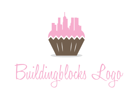 buildings forming cupcake food logo