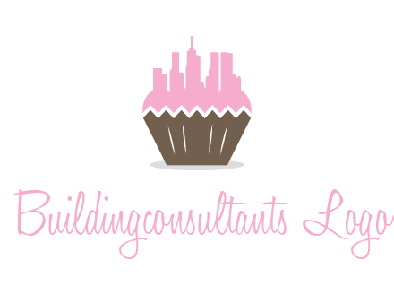 buildings forming cupcake food logo