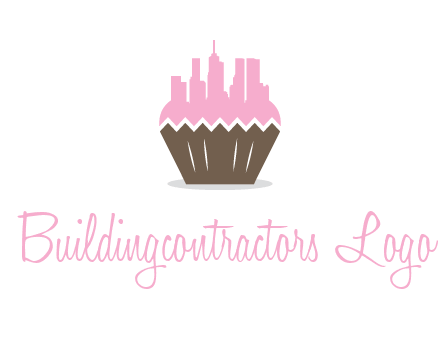buildings forming cupcake food logo