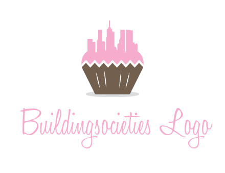 buildings forming cupcake food logo