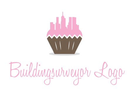 buildings forming cupcake food logo