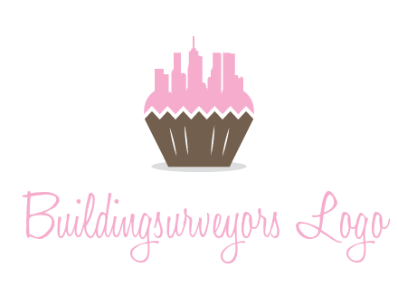 buildings forming cupcake food logo