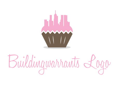 buildings forming cupcake food logo