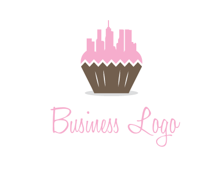 buildings forming cupcake food logo