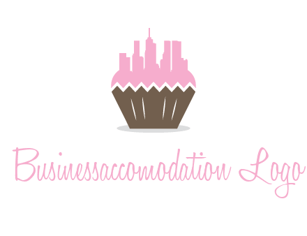buildings forming cupcake food logo