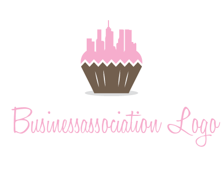 buildings forming cupcake food logo
