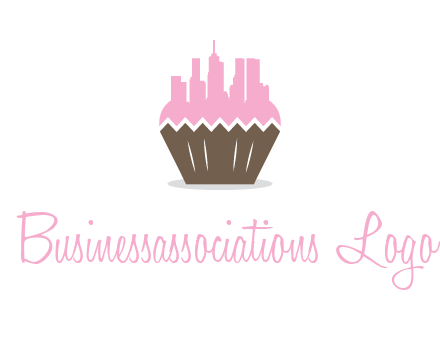 buildings forming cupcake food logo