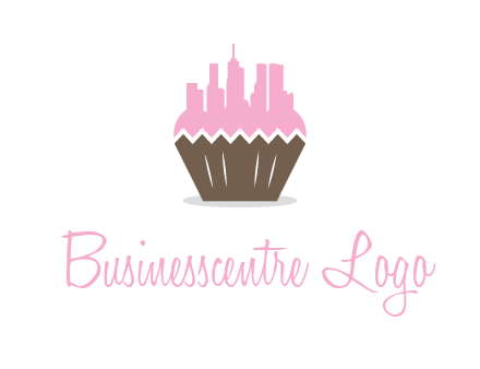 buildings forming cupcake food logo