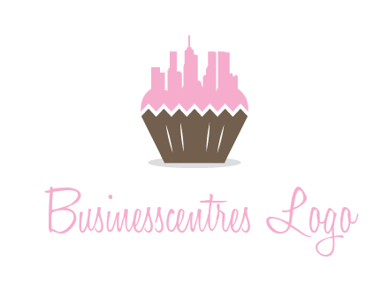 buildings forming cupcake food logo