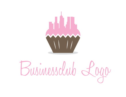 buildings forming cupcake food logo