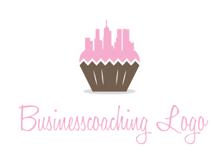 buildings forming cupcake food logo