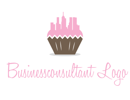 buildings forming cupcake food logo