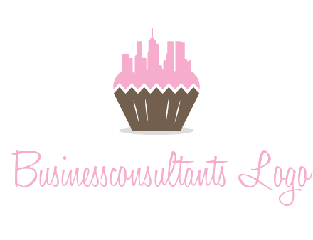 buildings forming cupcake food logo
