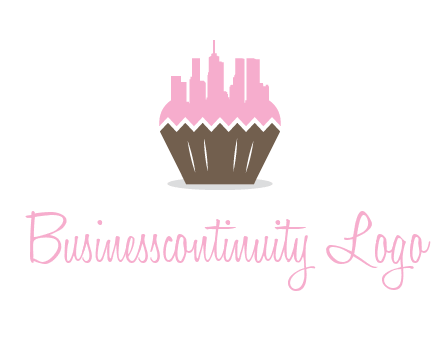 buildings forming cupcake food logo