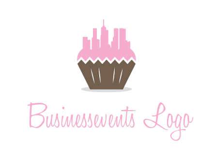 buildings forming cupcake food logo