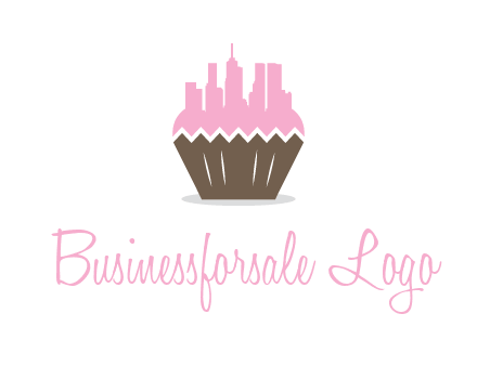 buildings forming cupcake food logo