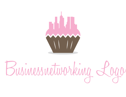 buildings forming cupcake food logo