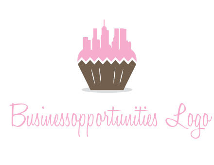 buildings forming cupcake food logo