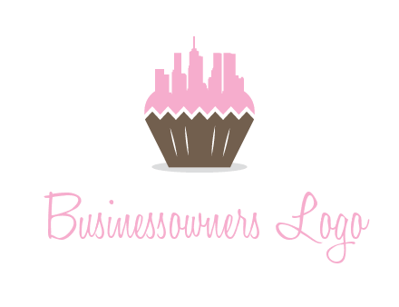 buildings forming cupcake food logo