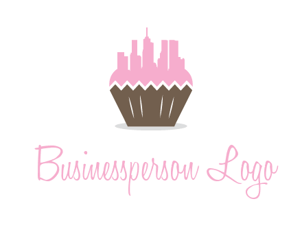 buildings forming cupcake food logo