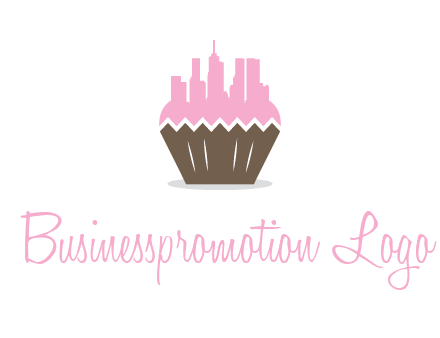 buildings forming cupcake food logo