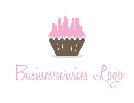 buildings forming cupcake food logo