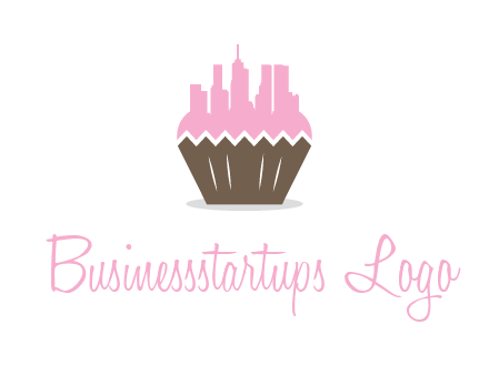 buildings forming cupcake food logo