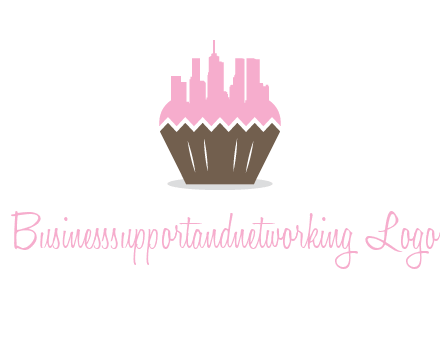 buildings forming cupcake food logo