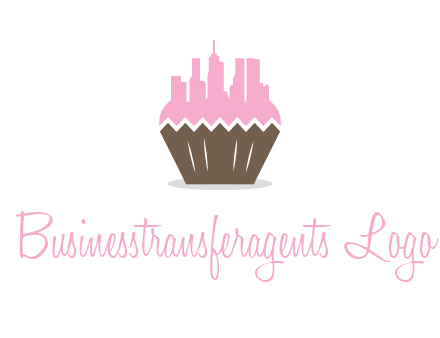 buildings forming cupcake food logo
