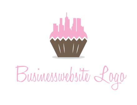 buildings forming cupcake food logo