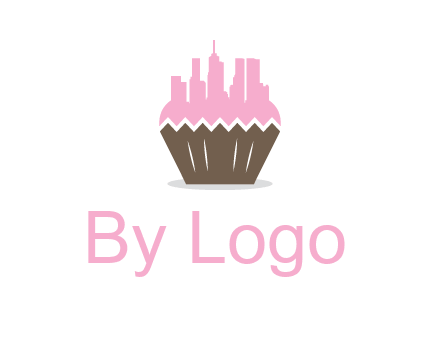 buildings forming cupcake food logo