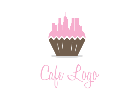 buildings forming cupcake food logo