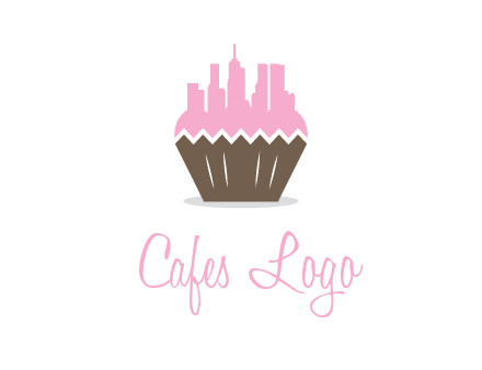 buildings forming cupcake food logo
