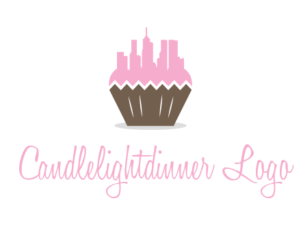 buildings forming cupcake food logo