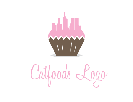buildings forming cupcake food logo