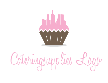 buildings forming cupcake food logo