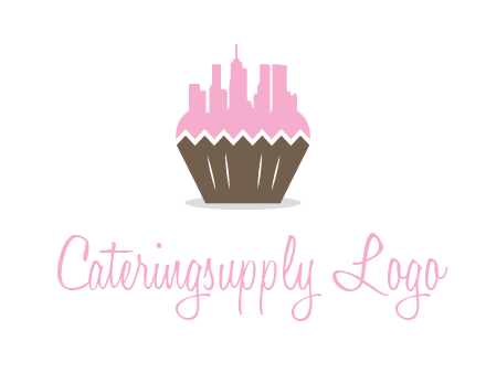 buildings forming cupcake food logo