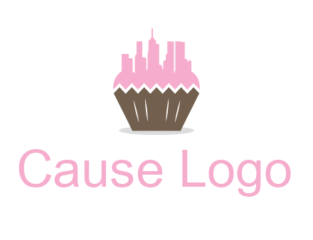 buildings forming cupcake food logo