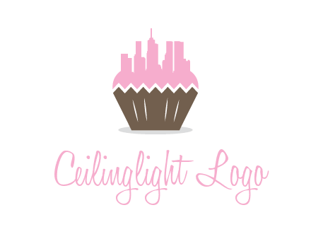 buildings forming cupcake food logo