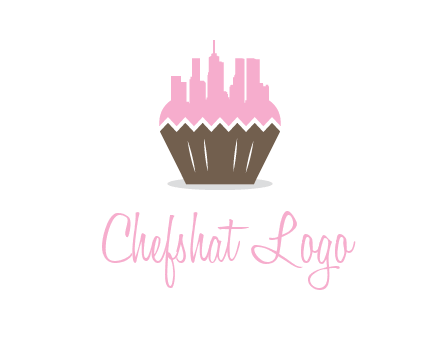 buildings forming cupcake food logo
