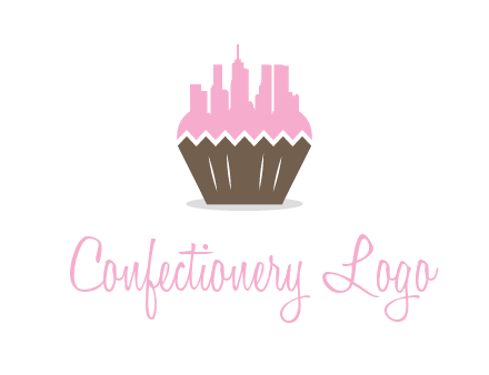 buildings forming cupcake food logo