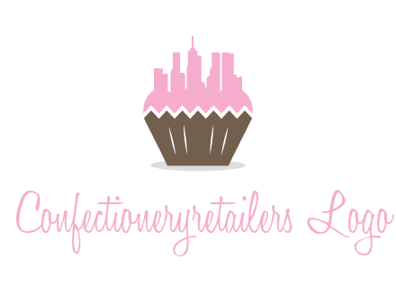 buildings forming cupcake food logo