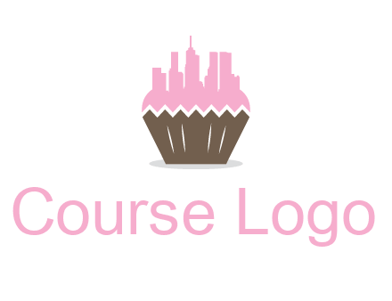 buildings forming cupcake food logo